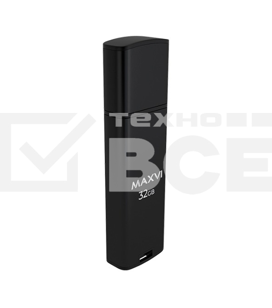 Флеш диск Maxvi MP2 32GB USB 2.0 black, монолит с колпачком, ABS пластик + металл