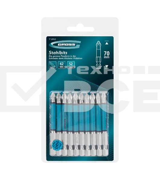 Бита PH2х70мм, сталь S2, кругл., 10 шт. Gross