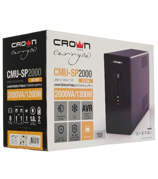 Источник бесперебойного питания Crown CMU-SP2000IEC/2000 ВА/1200 Вт/9 x IEC 320 C13 (компьютерная)