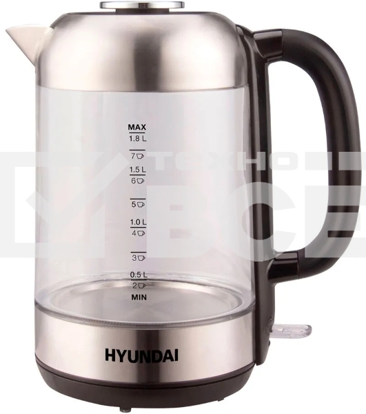 Чайник электрический Hyundai HYK-G4034 1.8л. 2200Вт черный/прозрачный (корпус: стекло)