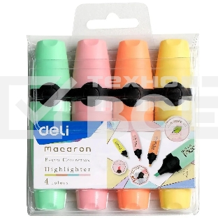 Набор текстовыделителей Deli EU356-MT Macaron, скошенный пишущий наконечник, 4 цвета,