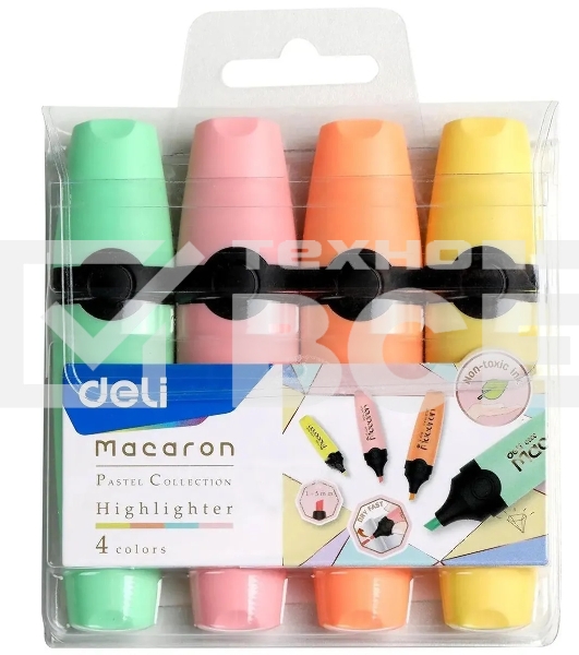 Набор текстовыделителей Deli EU356-MT Macaron, скошенный пишущий наконечник, 4 цвета,