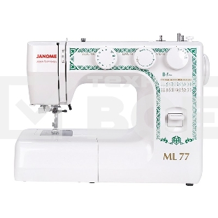Швейная машина Janome ML 77, 25 операций, петля автомат, вертикальный челнок, нитевдеватель, регулятор длины и ширины строчки, отключение нижнего транспортера