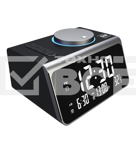 Радиочасы с будильником SOUNDMAX SM-1521U черный с серебром