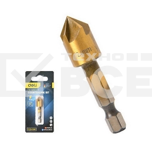 Зенковка конусная под М6 по металлу/дереву/пластику Deli DH-DJZ002-E1 12,4мм, сталь HSS, угол заточки 90град., шестигранный хвостовик