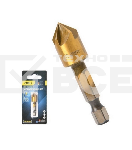 Зенковка конусная под М6 по металлу/дереву/пластику Deli DH-DJZ002-E1 12,4мм, сталь HSS, угол заточки 90град., шестигранный хвостовик