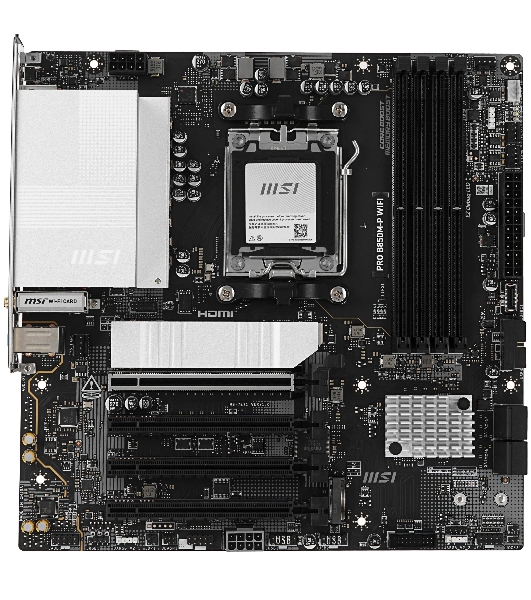 Материнская плата MSI PRO B850M-P B850, AM5, 4*DDR5, 4*PCIEx16, 3*M.2, 2*TypeC, 1*USB3.2Gen2, 6*USB3.2Gen1, 8*USB2.0, 4*SATA3.0, 5G, DP, HDMI, M-ATX, RTL