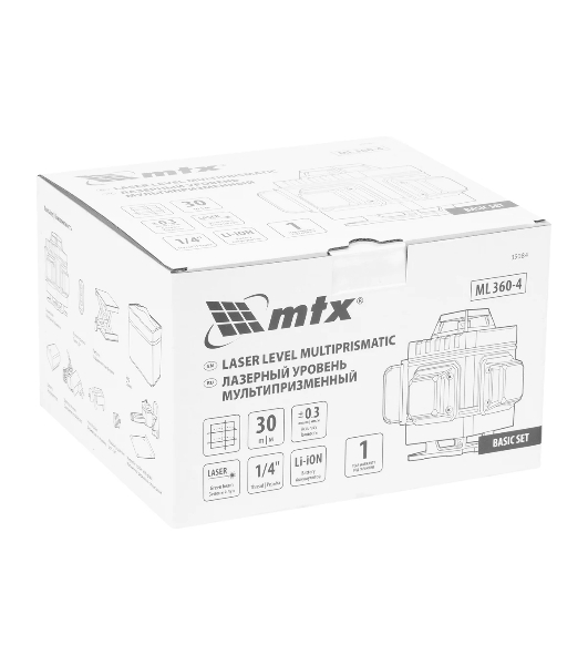 Лазерный уровень м-призм. MTX ML 360-4 Basic SET, 30 м, зеленый луч, акк. Li 3000 мА·ч, сумка