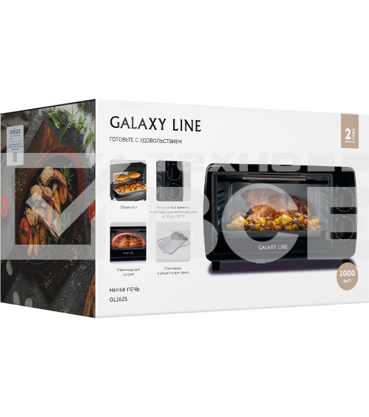 Мини-печь Galaxy Line GL 2625, черный, 8 л, 1000 Вт, таймер на 60 минут, индикатор работы, автоотключение