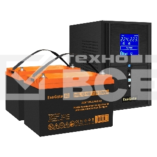 Комплект Источник бесперебойного питания EX295987RUS + батарея 100Aч EX285656RUS 2шт (инвертор, синус, для котла) ExeGate SineTower SZ-1000.LCD.AVR.2SH.1C13.USB <1000VA/800W, чистый синусоида, LCD дисплей, AVR, 2*Schuko+1*C13, USB, линейно-интерактивный, 
