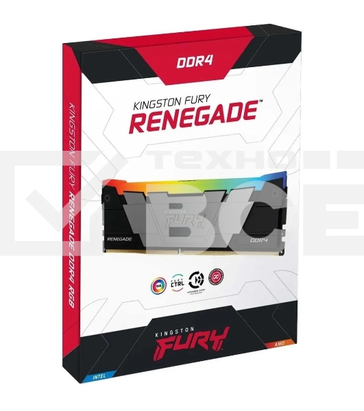 Оперативная память Kingston Fury Renegade, DDR4, 8GB (1x8GB), 4000MHz, CL19, с радиатором, RGB, серебристый/черный