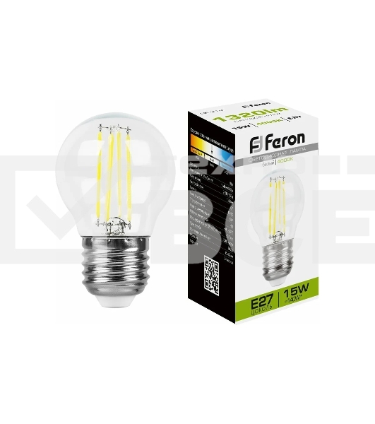 Лампа светодиодная Feron LB-515 15Вт Е27 белый шар филаментная