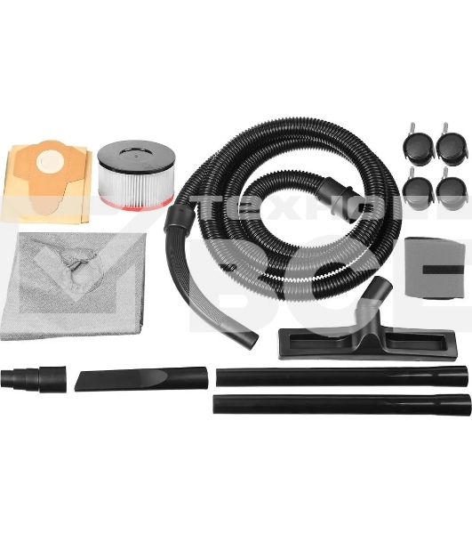 Строительный пылесос Зубр ПУ-15-1200 М1 красный/черный, 1200 Вт, уборка сухая/влажная, пылесборник мешок, 15 л