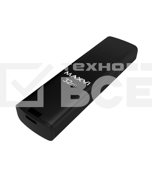 Флеш диск Maxvi MP2 32GB USB 2.0 black, монолит с колпачком, ABS пластик + металл