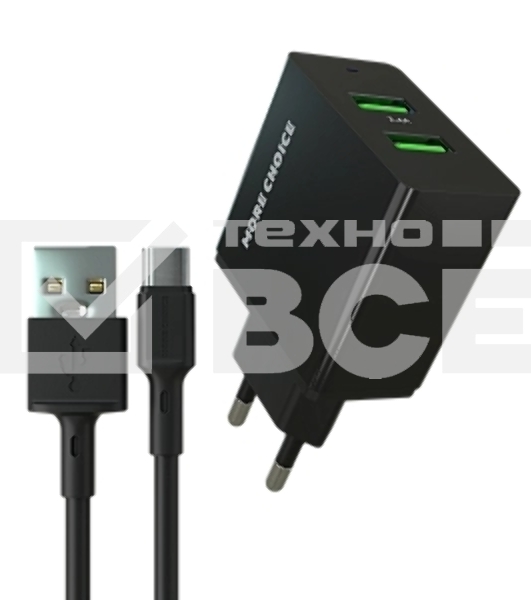 Сетевое зарядное устройство MORE CHOICE (4610196409899) NC11a 2USB 2.4A для Type-C, черный