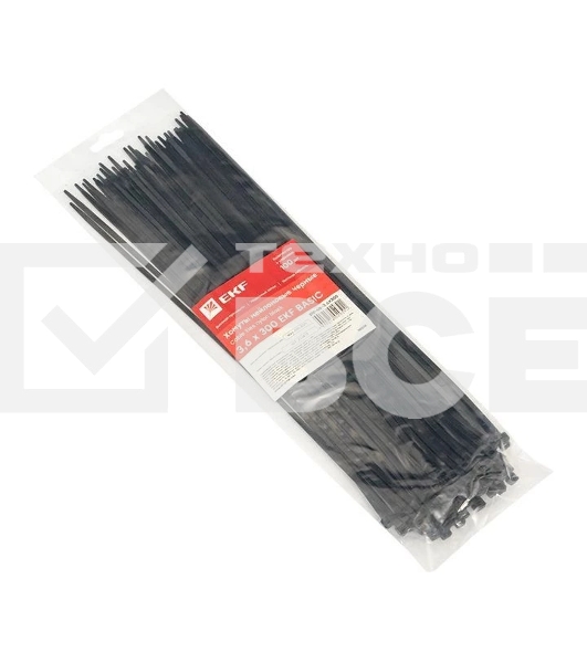Хомут нейлоновый черный EKF Basic plc-cb-3.6x300 (3,6х300) (100 шт.)