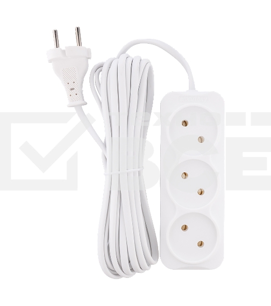 Удлинитель 3 гнезда 5 метров 6А/1,35 кВт без заземления ШВВП 2х0,75 (SBE-10-3-05-F)