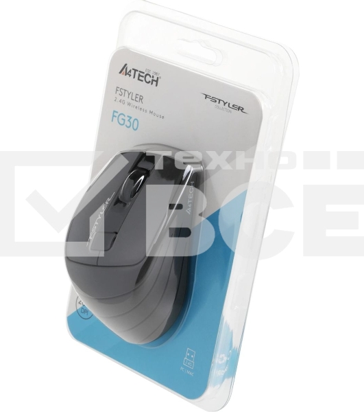 Мышь беспроводная A4Tech Fstyler FG30 серый, 2000 dpi, радиоканал, USB, кнопки - 5