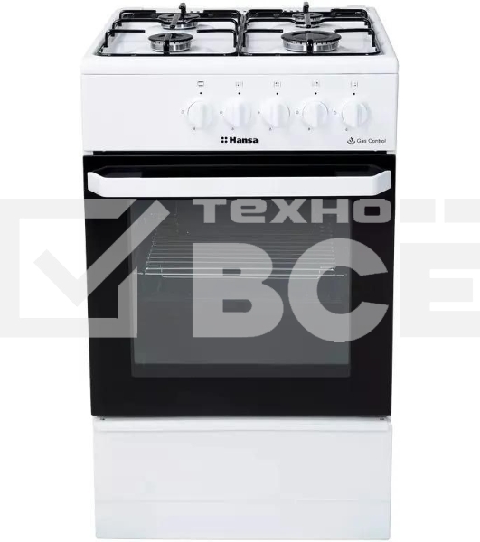 Плита газовая Hansa FCGW510029A белый, конфорок 4 газовых, духовка 53 л, 50 см x 85 см x 57 см