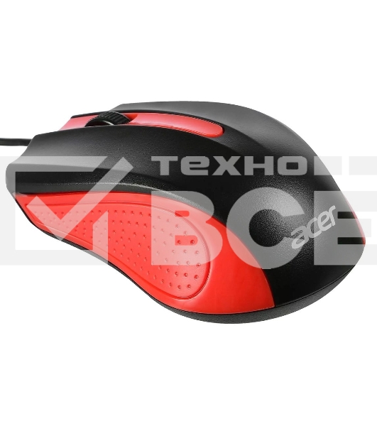 Мышь проводная Acer OMW012 черный/красный, 1200 dpi, USB, кнопки - 3