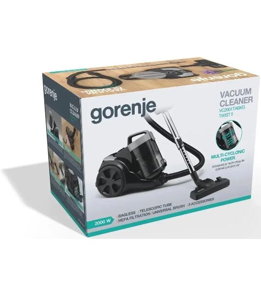 Пылесос Gorenje VC2001TABKG черный, 220/2200 Вт, уборка сухая, пылесборник контейнер 3,3 л