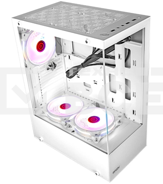 Компьютерный корпус Ginzzu CL310 ATX FAN 3*12LD4 FRGb передняя панель Стекло белый