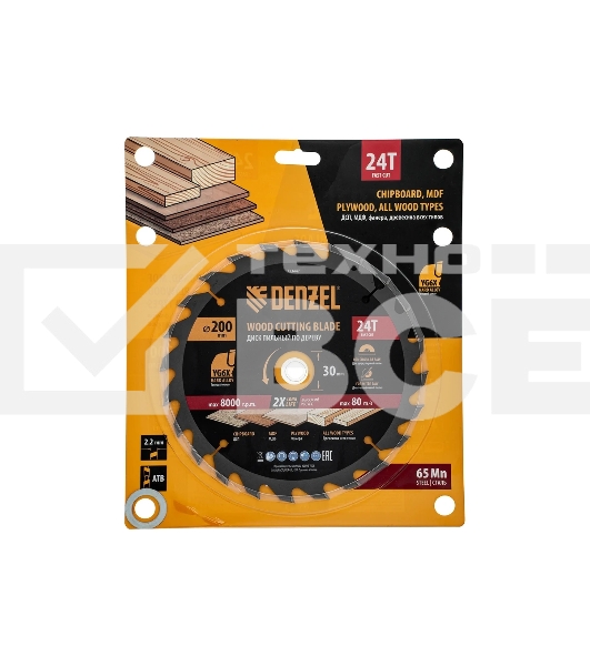 Пильный диск по дереву Denzel ф200 х 30 мм, 24 зубьев 733447