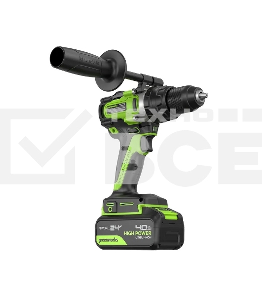 Дрель-шуруповерт аккумуляторная Greenworks GD24DD140 24V, 70/140Нм,Anti-kickback,2х4Ач,ЗУ,кор 3707607CUD