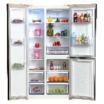 Холодильник Hyundai CS5073FV шампань стекло трехкамерный инвертер 186/167л морозилка сбоку, No Frost, Side by Side, фото2