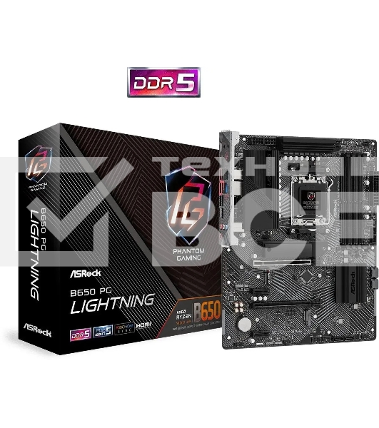 Материнская плата ASRock B650 PG Lightning, AM5, AMD B650, 4xDDR5, 4xSATA, 3xM.2, 1xPCI-E 4.0 x16, 1xPCI-E 4.0 x2, 1xHDMI, 1x 2.5Gb LAN, 4xUSB-A 2.0, 7xUSB-A 3.2 Gen 1, 1xUSB-C 3.2 Gen 2x2, 3x3.5 мм, 7.1, ATX