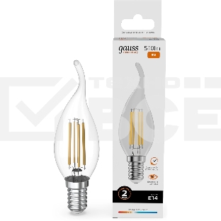 Лампа филам. Gauss Filament 8Вт цок.:E14 свеча св.свеч.бел.теп. (упак.:10шт) (42118)