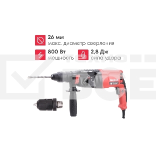 Перфоратор Boxbot RH-800С, 800 Вт, 2.8 Дж, кейс, быстросъ емный патрон SDS+ и кулачковый патрон в комплекте