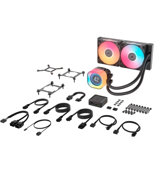 Система жидкостного охлаждения Corsair iCUE LINK TITAN 240 RX LCD (240мм, черный, RGb/ Fans: 2x120мм, 73.5CFM, 36dBA, 2100RPM/ S: 1851, 1700, AM5, AM4)