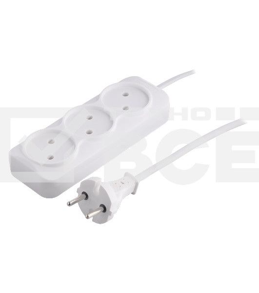 Удлинитель 3 гнезда 5 метров 6А/1,35 кВт без заземления ШВВП 2х0,75 (SBE-10-3-05-F)