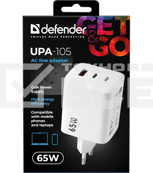 Сетевое зарядное устройство Defender UPA-105 65W, USB A+C+С, белый