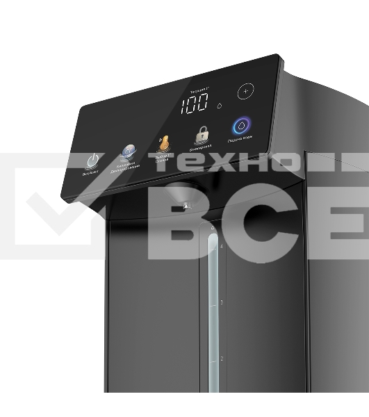 Термопот BQ TP5001 Black. Мощность 1600 Вт/Объем 5 л/Сенсорный LED-дисплей/Поддержание температуры/Функция дехлорирования/Регулировка темперы от 40 до 90 'C/Система защиты: от перегрева, от включения без воды, блокировка подачи воды/Внутренняя колба из не