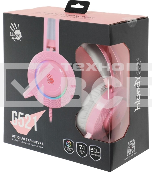 Гарнитура проводная с микрофоном A4 Bloody G521 розовый 2.3м мониторные USB оголовье (G521 (PINK))