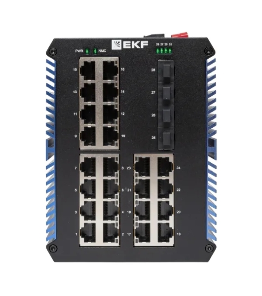 Коммутатор EKF TSX-U-4GX/SFP-24GTP, 24×1 Гбит/с PoE + 4×1 Гбит/с SFP, неуправляемый