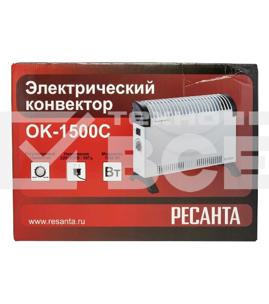 Конвектор Ресанта ОК-1500С белый, 1500 Вт, 20 м2, термостат