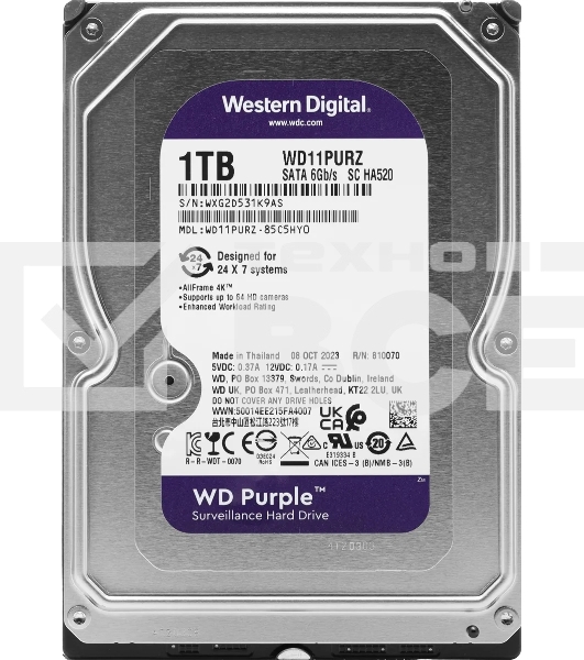Жесткий диск Western Digital 1TB 5400rpm SATA 6GB/S 64MB PURPLE WD11PURZ SATA