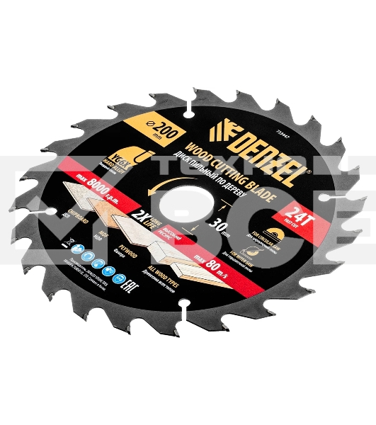 Пильный диск по дереву Denzel ф200 х 30 мм, 24 зубьев 733447
