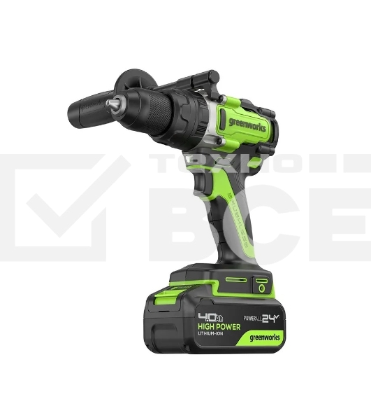 Дрель-шуруповерт аккумуляторная Greenworks GD24DD140 24V, 70/140Нм,Anti-kickback,2х4Ач,ЗУ,кор 3707607CUD