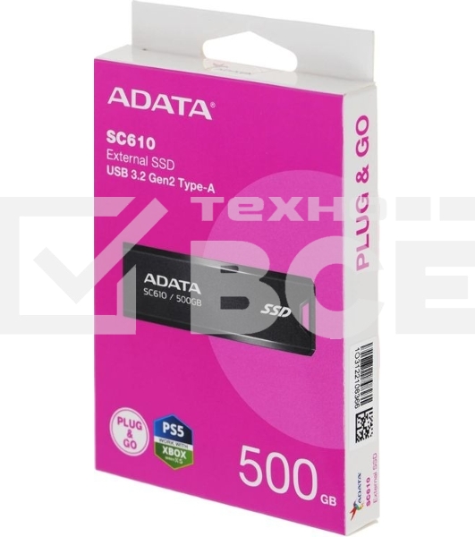 Внешний SSD ADATA SC610, 500Gb, USB Type-A, R/W 550/500 Mb/s черный