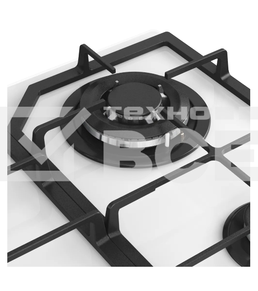 Варочная поверхность Kuppersberg, газ, High-Tech, 60 см, автоматический электроподжиг, газ-контроль, SABAF конфорки, чугунные решетки, WOK конфорка, цвет белое стекло, цвет фурнитуры белый