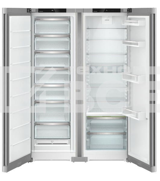 Холодильник Liebherr Комбинация XRFsf 5225-22 001 (SFNsfd 5227-22 001 +SRBsfc 5220-22 001) серебристый двухкамерный 377/271л морозилка сбоку, Side by Side