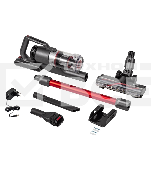 Пылесос вертикальный Starwind SCH9945 серебристый/красный, питание от аккумулятора, 170 Вт, уборка сухая, пылесборник 0.4 л