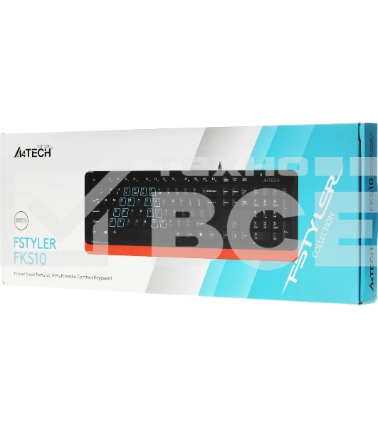 Клавиатура A4Tech Fstyler FKS10 проводная, USB, черный/оранжевый