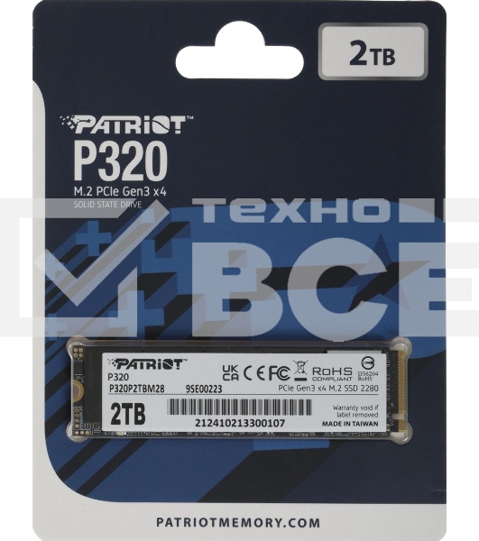 SSD накопитель Patriot P320 2ТБ, M.2 2280, NVMe, R/W 3000MB/2200MB/s