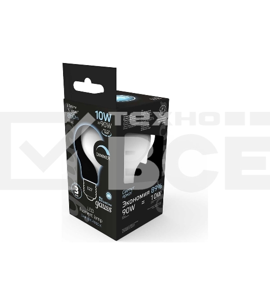 Лампа светодиодная Gauss Filament A60 E27 10Вт 4100К OPAL диммир