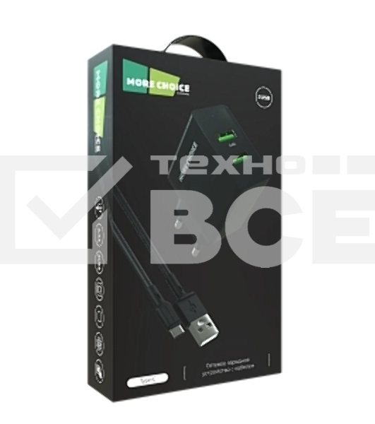 Сетевое зарядное устройство MORE CHOICE (4610196409899) NC11a 2USB 2.4A для Type-C, черный